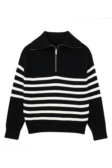 Black Casual Long Sleeve Half Zip Pullover Sweater
